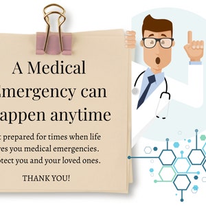 May include: A doctor holding a stack of papers with the text "A Medical Emergency can Happen anytime. Get prepared for times when life gives you medical emergencies. Protect you and your loved ones. THANK YOU!"