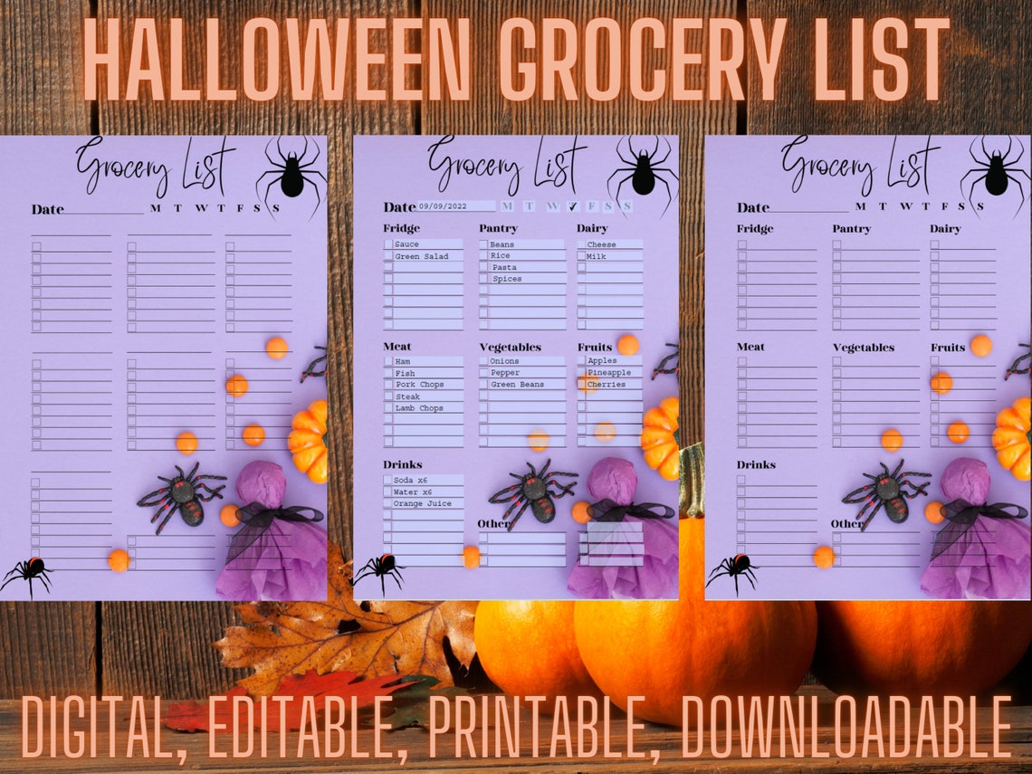 Halloween Grocery List, Food Planner, Editable Downloadable Printable ...