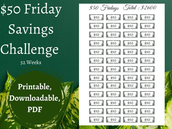 Friday Savings Challenge, Low Income Savings Challenge, Financial Goals, Budgeting, PDF, Printable, Downloadable, A4, A5, 8.5 X 11 inc