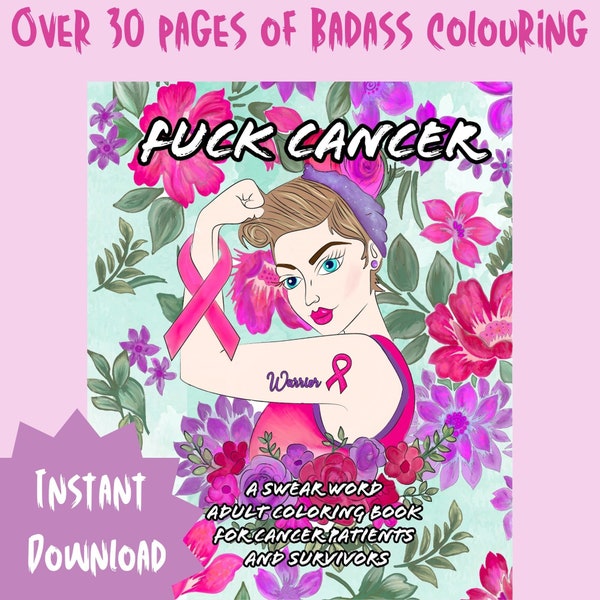 Fuck Cancer Adult Coloring Book, Cancer Survivor Gift, Coloring Therapy