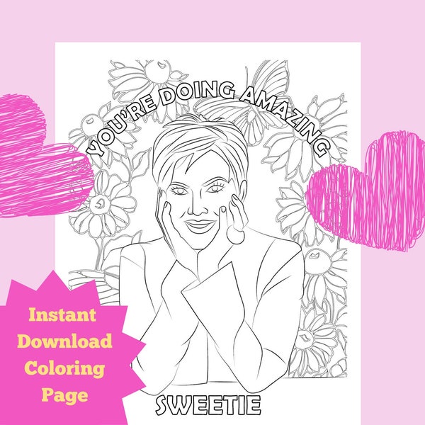 Kim Kardashian Adult Coloring Page, Coloring Therapy, Keeping up with the Kardashians