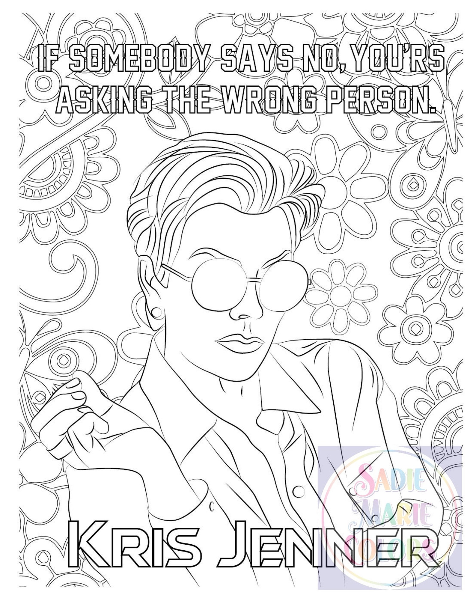 Kim Kardashian Adult Coloring Page, Coloring Therapy, Keeping up With ...