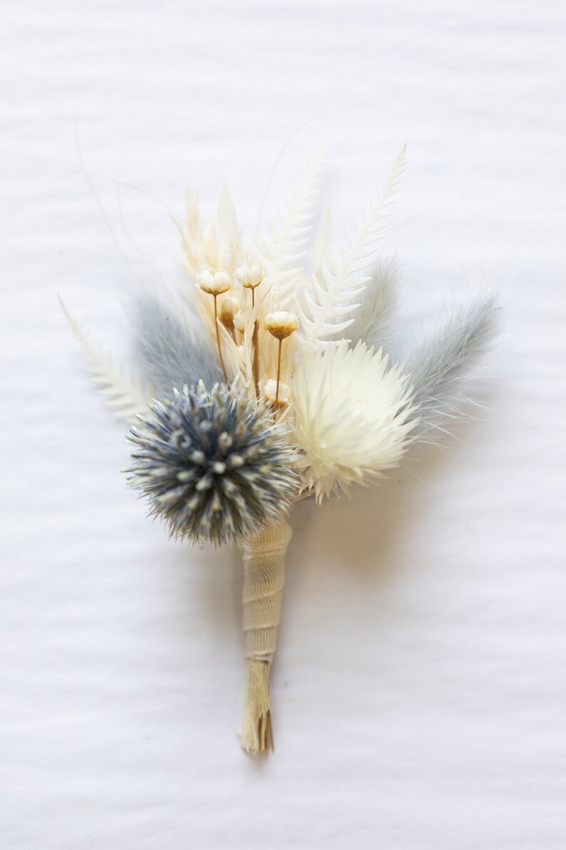 Dusty Blue Thistle and Pampas Grass Boutonniere Boutonniere Etsy