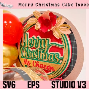 Merry Christmas topper | 3D topper with flowers (Digital SVG file)