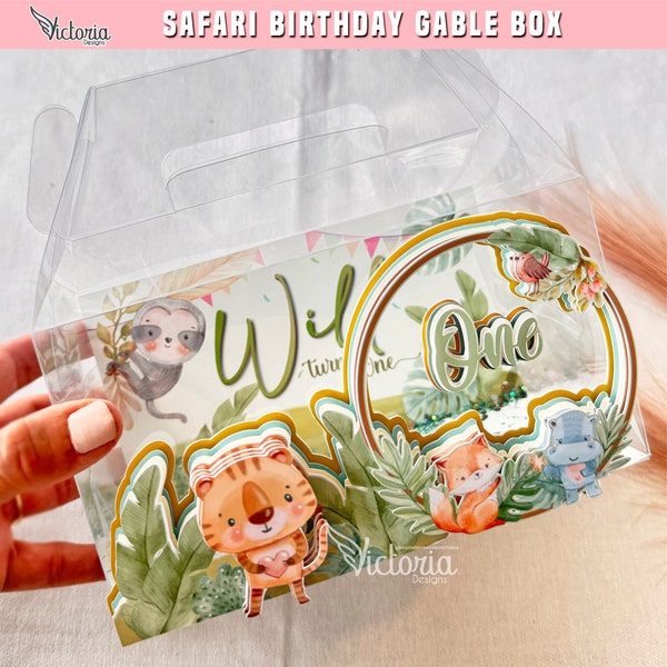 Jungle baby birthday | 1st first birthday | Safari Gable Box | Clear Gable Box Favors | Safari Favors | Safari Birthday | jungle Gable Box