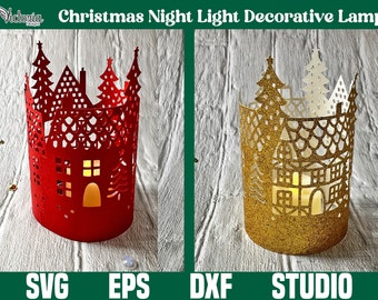 Night Light Decorative Lamp For Christmas, SVG EPS DXF, christmas castle template, Christmas castle cut file, Silhouette and Cricut cut file