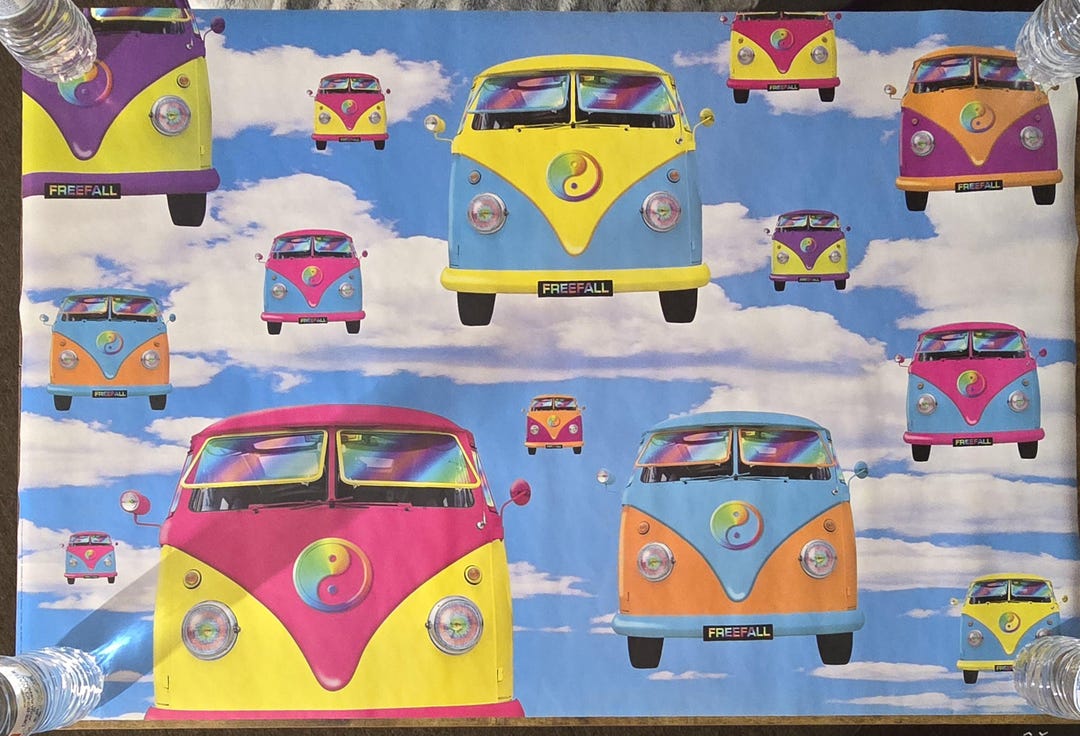 Vintage 1997 Freefall Poster VW Vanagon Groovy Colors Sky Background 35 ...