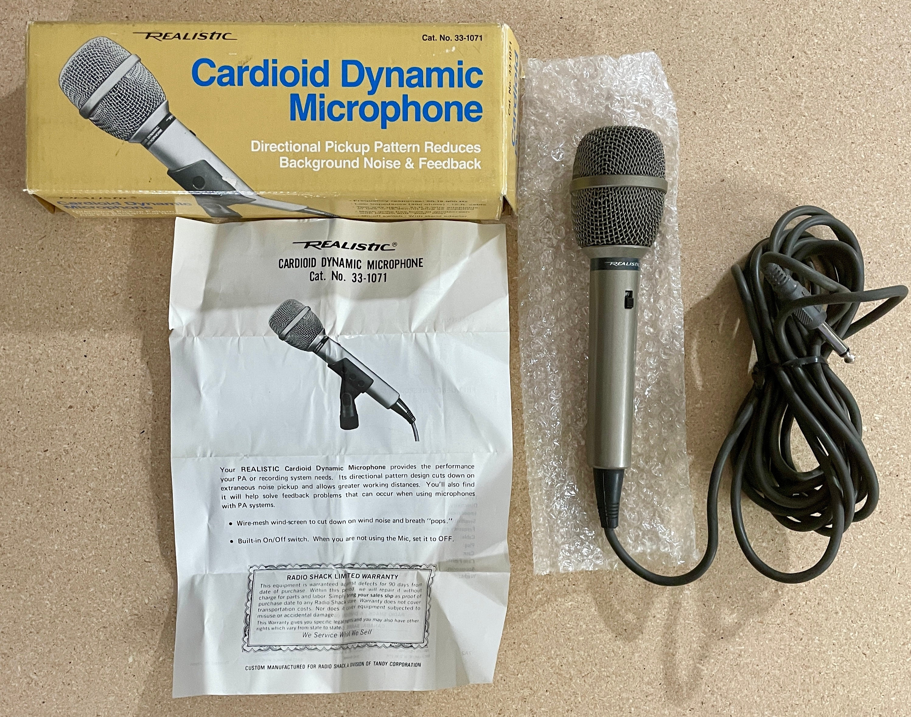 Vintage 1980s Realistic Cardioid Dynamic Microphone Cat. No