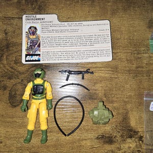 Figura de acción clásica de G.I. Joe Airtight V1 de 1985, 100 % completa con tarjeta de archivo.