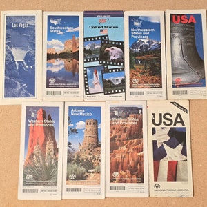 9 Vintage Landkarten von 1980-90s Southwestern / Nordwesten / Las Vegas / Arizona / New Mexico / USA von AAA