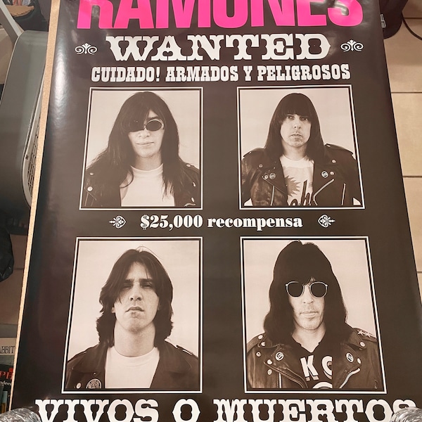 Vintage 1998 The Ramones Wanted Dead or Alive 34" x 24" Poster Spanish Variant