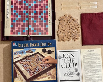 Vintage 1990 Deluxe Travel Edition Scrabble Crossword Game by Milton Bradley