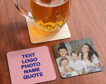 Personalized Coaster with Photo, Custom Wood Coasters with Photo, Name, Text, Logo, Quote, Engraved Coasters, Drink Coaster, Bar Coasters