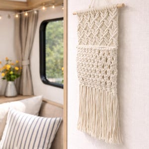 Makramee Wandtasche, Camper Dekoration Boho | Handgemachte Wanddeko aus Baumwolle / Deko Geschenk für Camper