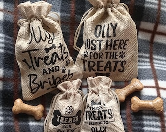 Personalized Dog Treat Pouch: Hessian Drawstring Bag, Dog Walking Gift