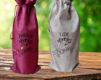 Personalized Jute Wine Bag: Cheers to Age Birthday Gift