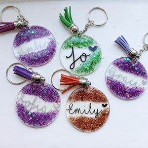 Personalised Name Keyring - Custom Acrylic Keychain with Name, Glitter bag charm, Gift for Her, for him, Birthday gift, party favours