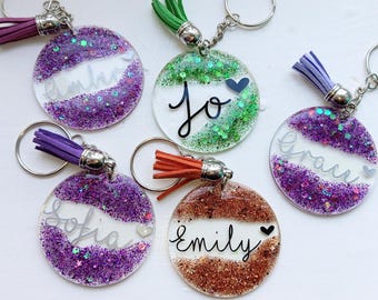 Personalised Name Keyring - Custom Acrylic Keychain with Name, Glitter bag charm, Gift for Her, for him, Birthday gift, party favours