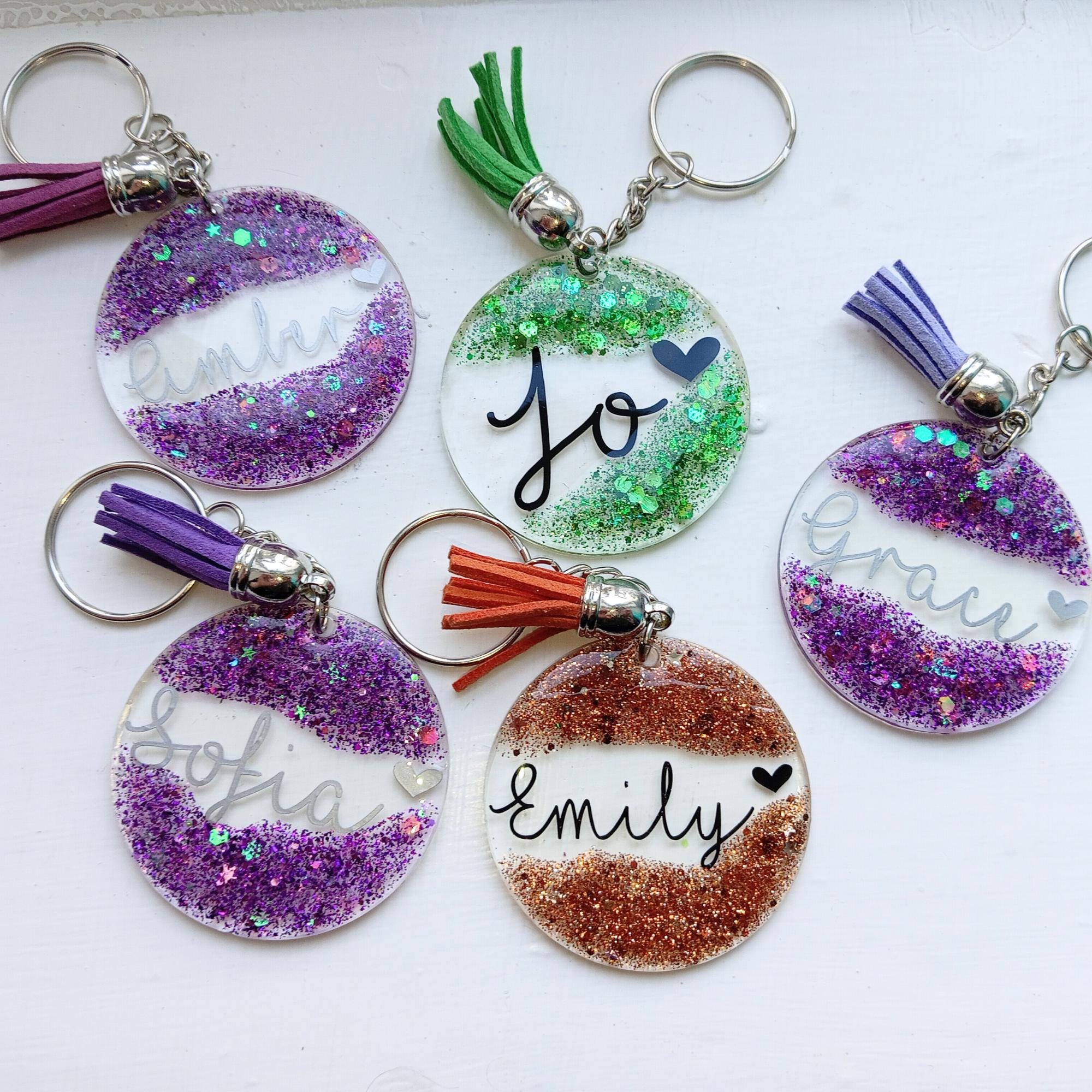 Name Keyring Custom clear Acrylic Keychain with Name, personalised Glitter Colours & Fonts Gift for Her, kids, bag tags, Birthday, favours