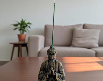 Meditating Buddha Incense Holder, Zen Altar Statue, Bronze Finish Gautama Figurine, Yoga Studio Decor