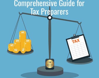 May include: A blue illustration of a scale with a stack of gold coins on one side and a clipboard labeled "TAX" on the other side. The text "Mastering Trusts and Estate Taxes: A Comprehensive Guide for Tax Preparers" is at the top of the image. The text "A straight-forward and easy to understand guide for Tax Preparers" is at the bottom of the image. The text "Miriam Dash" is below the previous text.