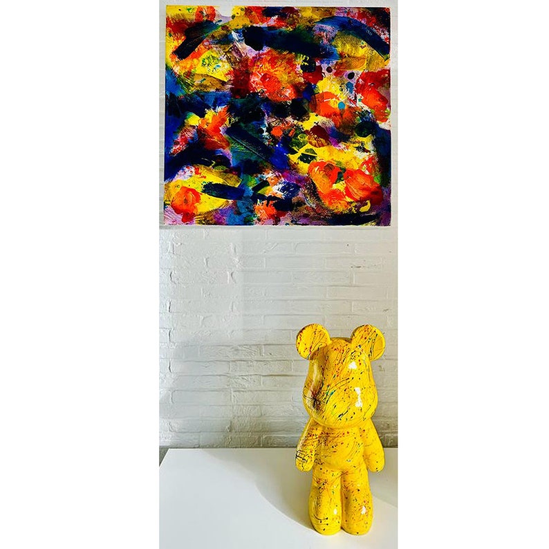 Teddybeer Standbeeld Zwart Staand 50cm Goudkleurige Splash Art Statue Ours en Résine Funky Bear Pop Art Kunsthars Bearbrick afbeelding 7