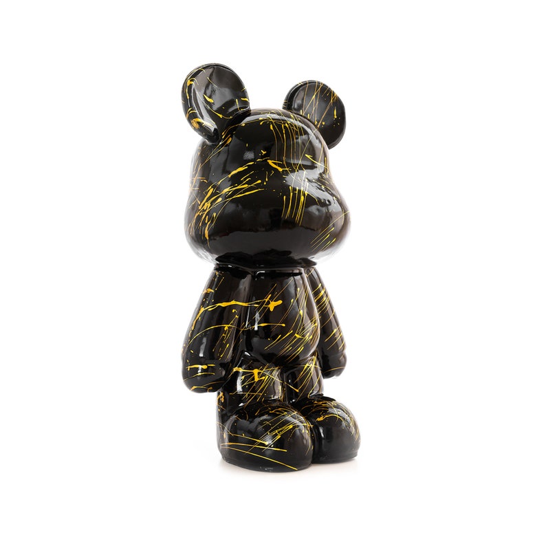 Teddybeer Standbeeld Zwart Staand 50cm Goudkleurige Splash Art Statue Ours en Résine Funky Bear Pop Art Kunsthars Bearbrick afbeelding 3