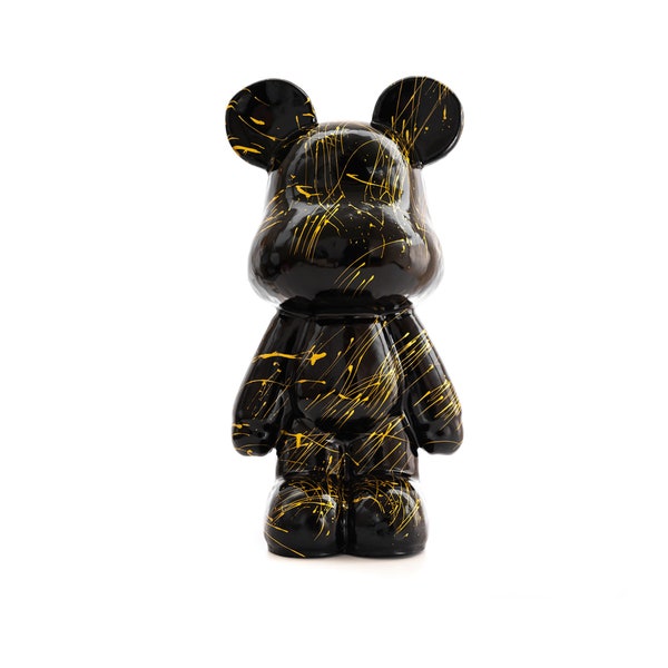 Teddybeer Standbeeld Zwart Staand 50cm Goudkleurige Splash Art - Statue Ours en Résine - Funky Bear Pop Art - Kunsthars - Bearbrick