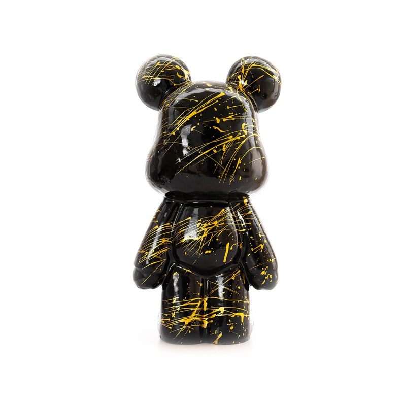 Teddybeer Standbeeld Zwart Staand 50cm Goudkleurige Splash Art Statue Ours en Résine Funky Bear Pop Art Kunsthars Bearbrick afbeelding 4