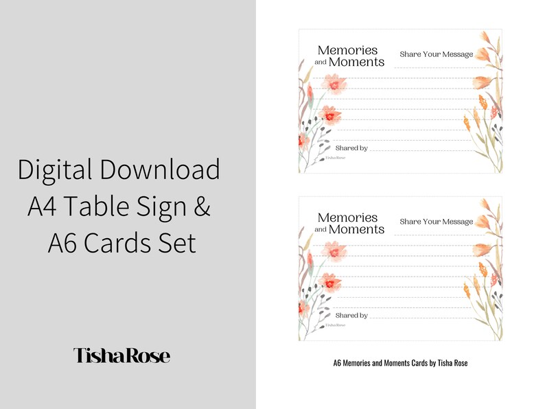 Memory Table Sign Printable Memorial A4/LETTER Memory Table Sign & Share a Message Card Set ...