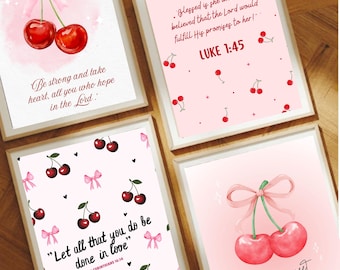 Christian Bundle Set of 4: Pink Scripture Verse Digital Wall Art Prints
