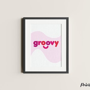 Rose et rouge Funky Groovy Wavy 60s 70s Art Print Télécharger le fichier imprimable A1 A2 A3 A4