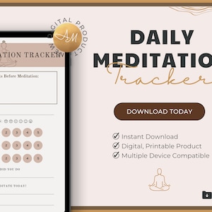 Daily Meditation Tracker for Mindfulness | Meditation Journal | Daily Planner | Mental Health | Wellness Journal |