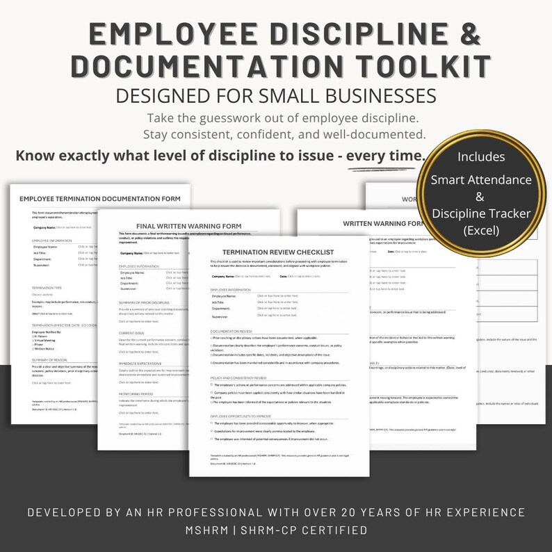 Employee Discipline Forms & Attendance Tracker (excel) | HR Manager ...
