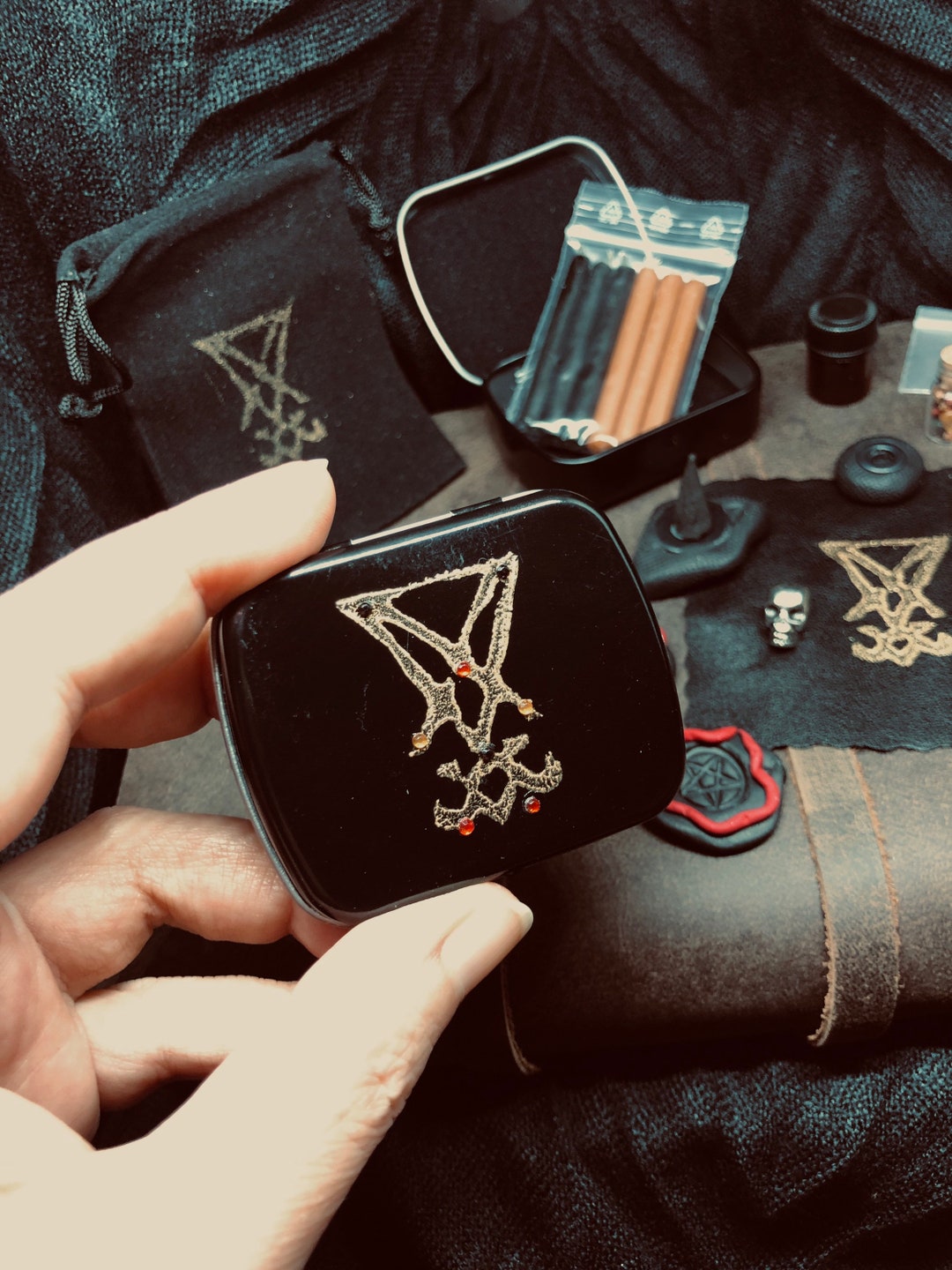 Lucifer Mini Pocket Travel Witch Altar Travel Altar for Witches Satanic