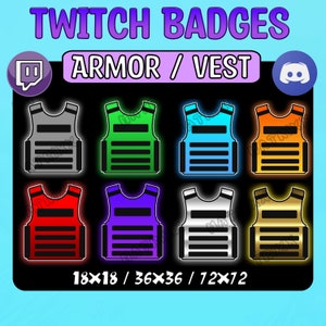 Insignes de sous/bit de gilet d&#39;armure | Badges Twitch/Kick/Youtube/Discord