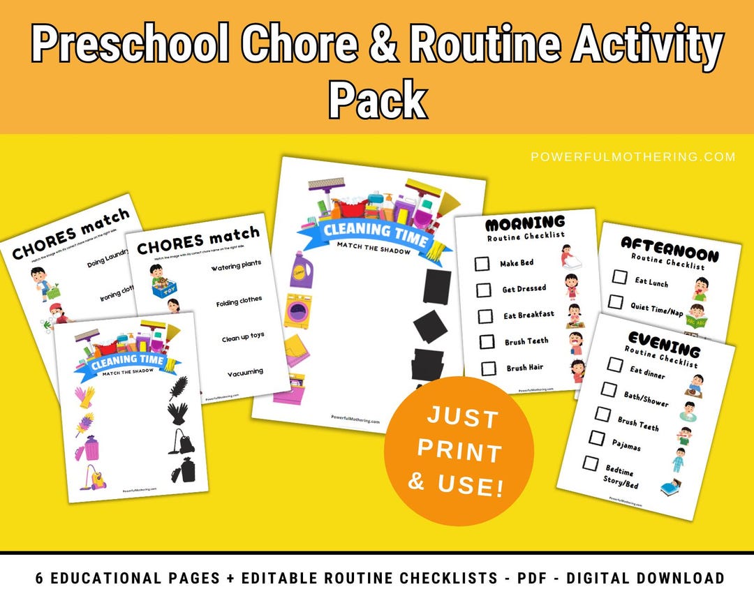 Preschool Worksheets - Chore & Routine Activity Pack | 6 Printable ...