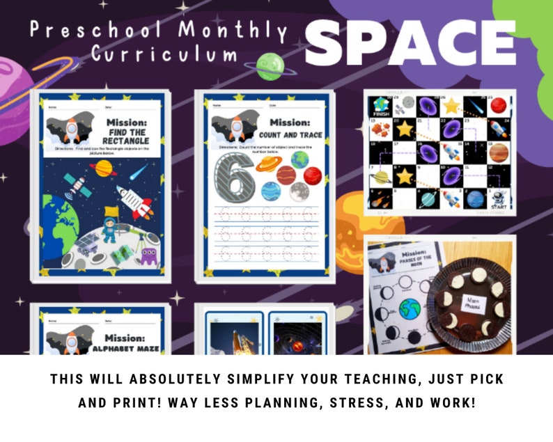 Preschool Monthly Curriculum Kit
Space Theme | Toddler Printable Worksheets