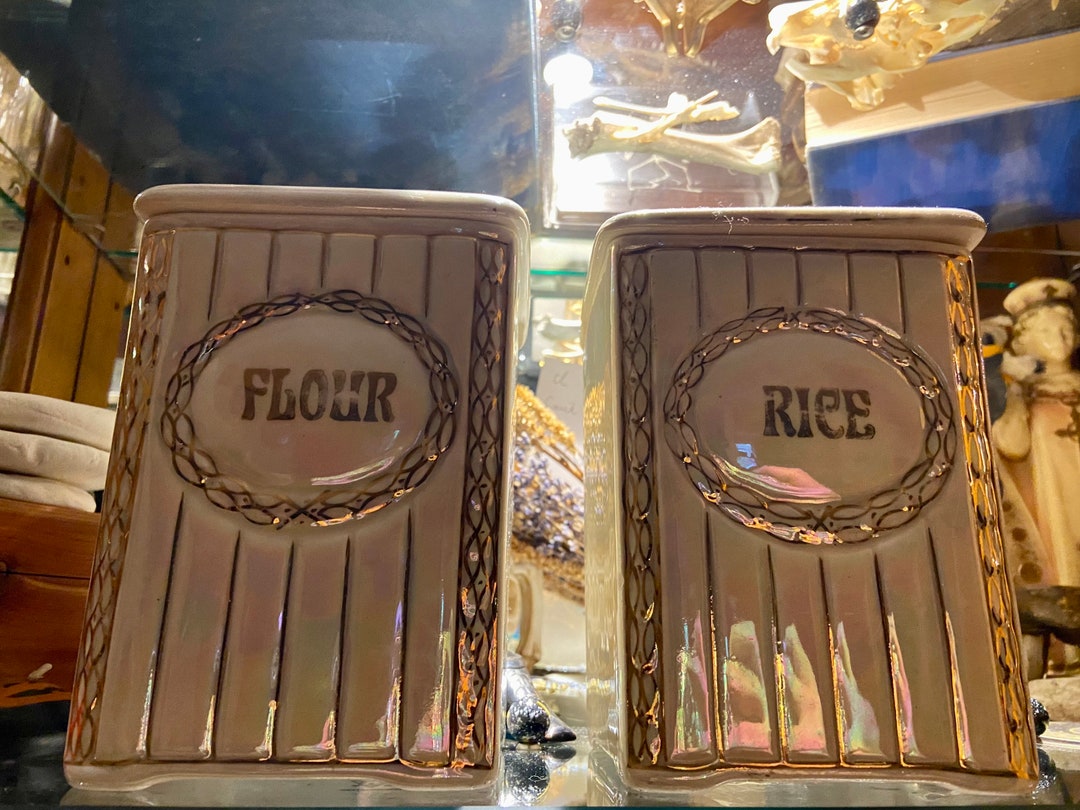 Opalescent Vintage Flour & Rice Canisters MALTA Czechoslovakia Etsy