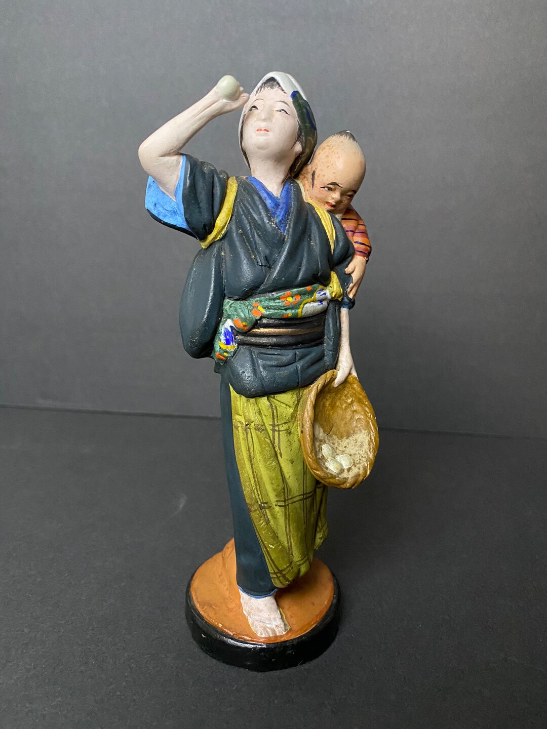 Vintage Japanese Hakata Urasaki Clay Doll C. 1950s Mother and Child Collecting Eggs Etsy