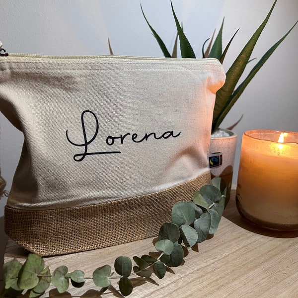 Neceser personalizado para bodas | Neceser con nombre | Bolso maquillaje personalizada | Bolsa de aseo personalizada | Neceser de Yute viaje