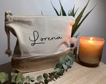 Personalized wedding toiletry bag | Toiletry bag with name | Personalized makeup bag | Personalized toiletry bag | Jute travel toiletry bag