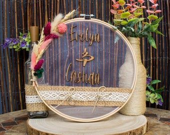 Porta Alianzas Personalizado con Flores | Porta Anillos con Encanto Bohemio | Flores Secas y Detalles de Tul de Lentejuelas