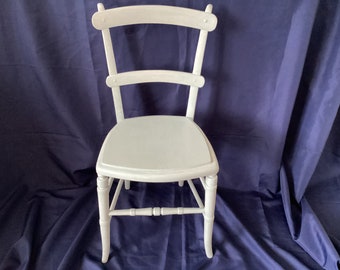 Up cycled pale blue wooden chair with handmade seat pad