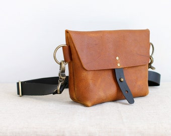 The Fenway Leather Convertible Belt Bag • Carry on Hip, Waist, Chest, Back • Hand-stitched • USA Handmade