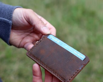 Hudson Leather Wallet • Minimal Card Case • Holds 5-7 Cards • Hand-stitched • USA Handmade