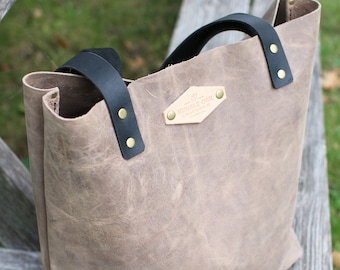 The Newbury Leather Tote in Stone // Hand-stitched Bag // Proudly Handmade in the USA