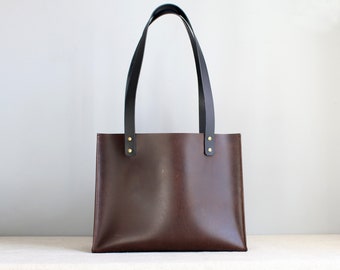 The Acadia Leather Tote in Dark Walnut • Hand-stitched Bag • USA Handmade