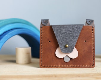 Dog Leather Wallet // Puppy Coin Purse and Card Case // Hand-stitched // Proudly Handmade in the USA