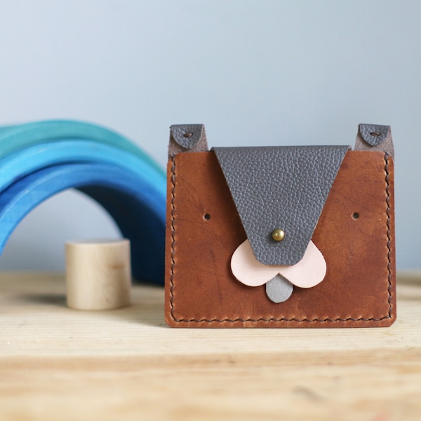 Dog Leather Wallet // Puppy Coin Purse and Card Case // Hand-stitched // Proudly Handmade in the USA